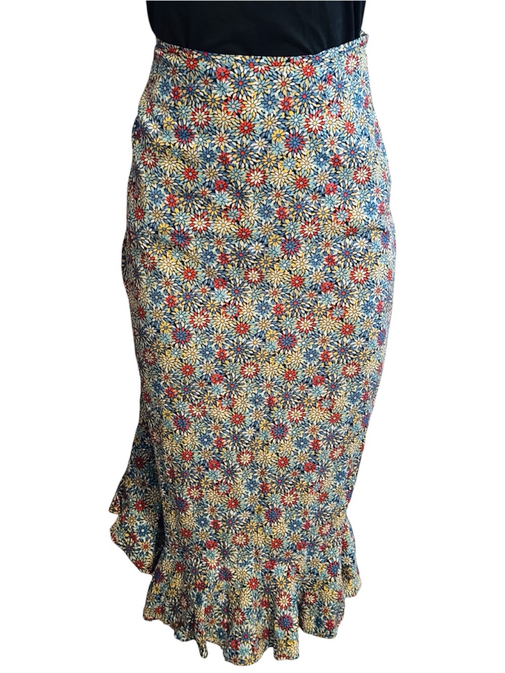 Christopher & Banks Fun Blue Floral Ruffle-Hem Pencil Skirt